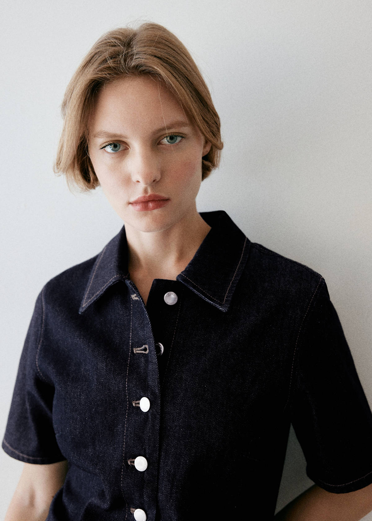 Short-sleeved denim jumpsuit — Open Blue