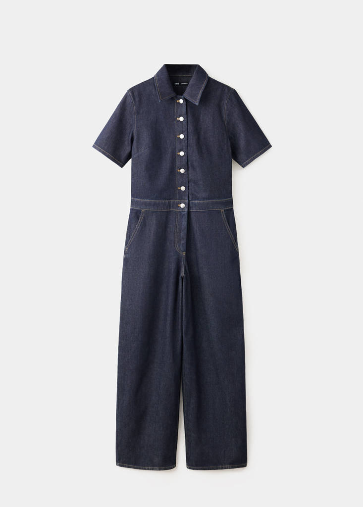 Short-sleeved denim jumpsuit — Open Blue