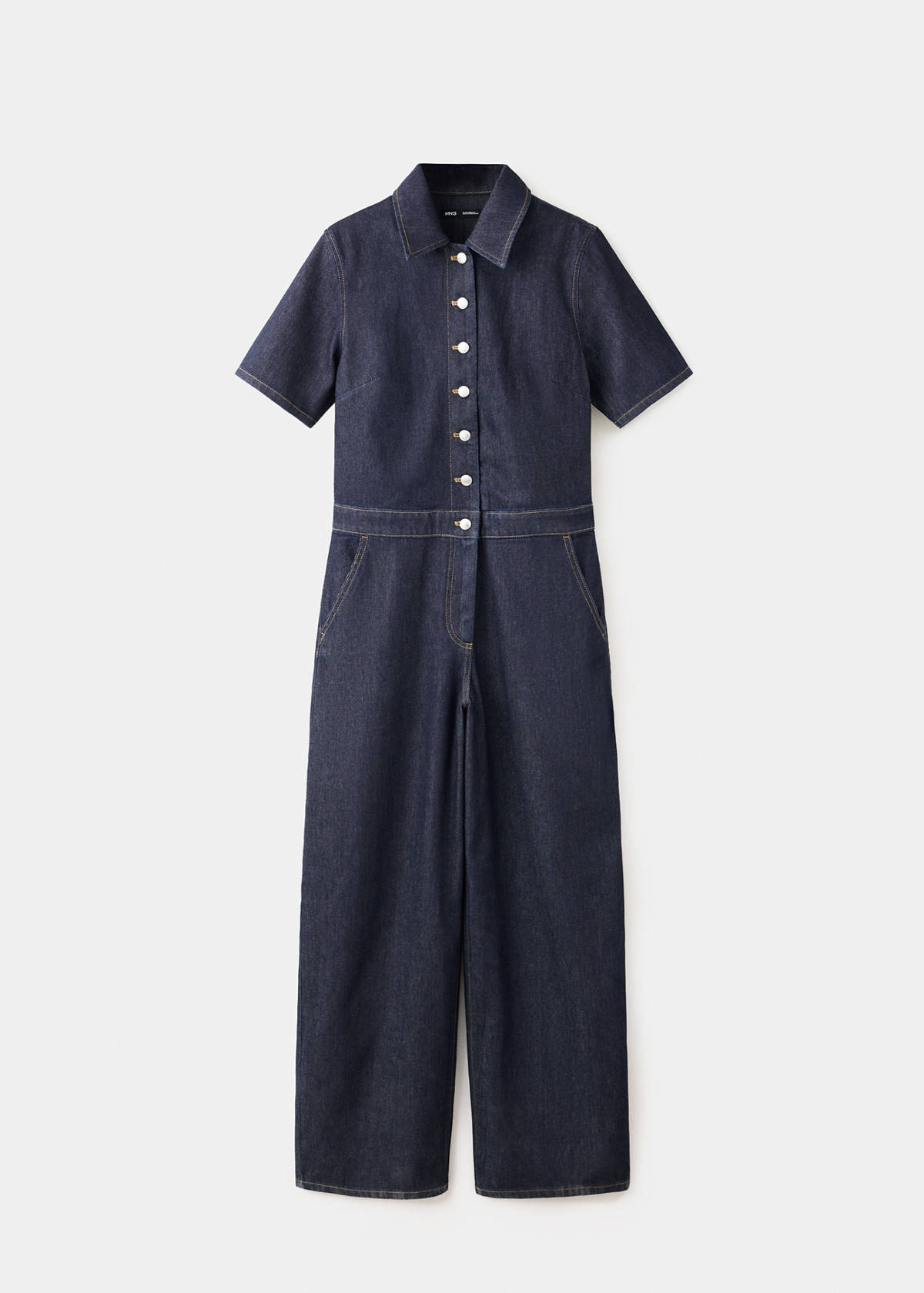 Short-sleeved denim jumpsuit — Open Blue
