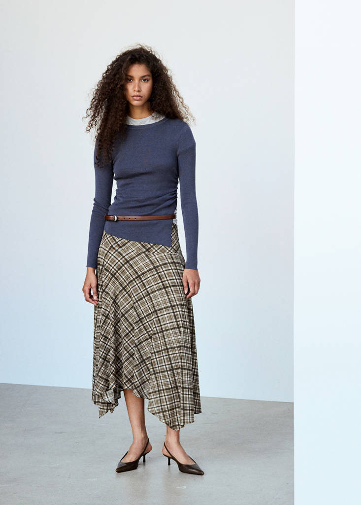 Mango Jupe Asymétrique Carreaux In Marron