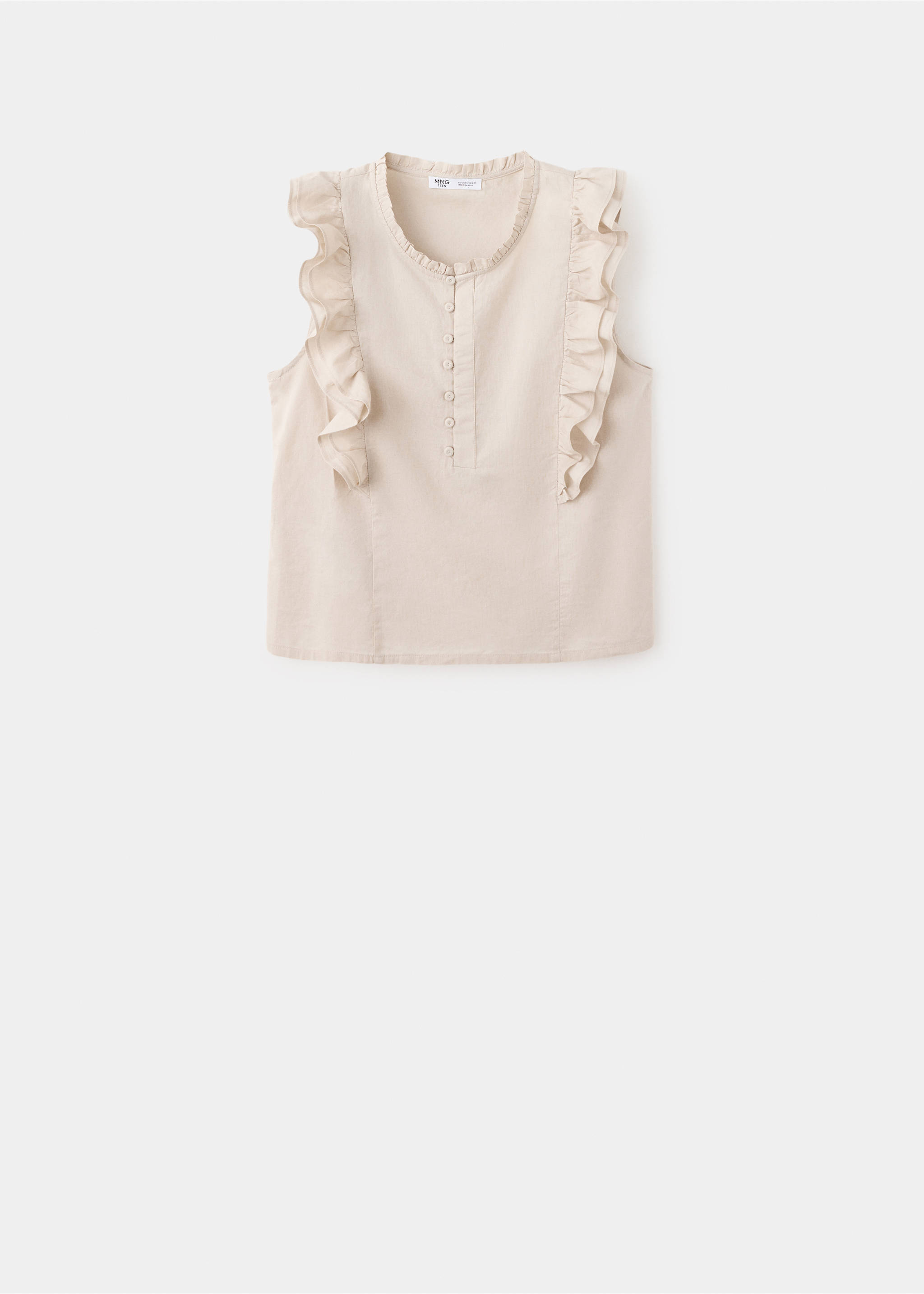 Cotton top with frill detail - Article without model, Medium Brown. Ref: 37074091-00.