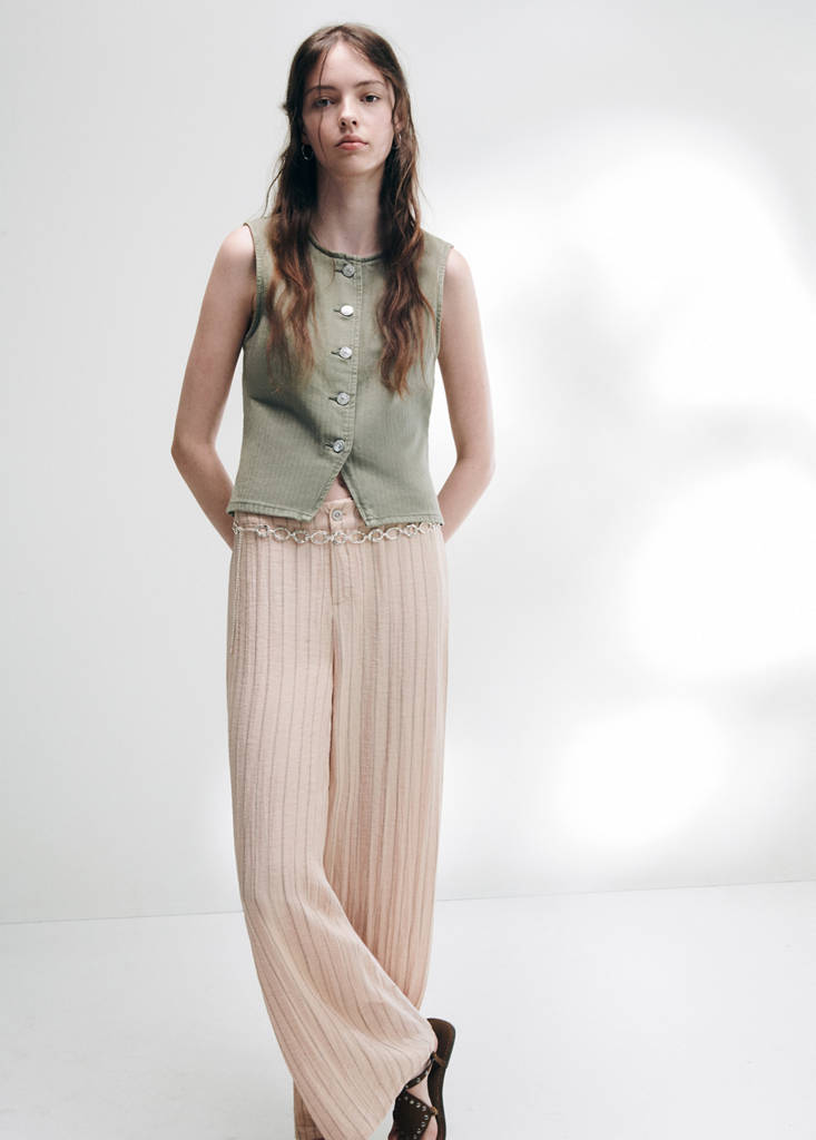 Low-rise textured striped trousers — Pastel Pink
