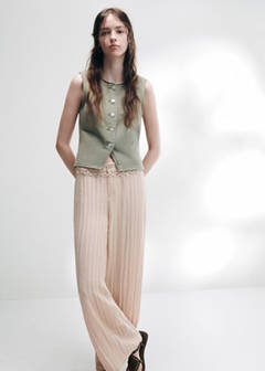 Low-rise textured striped trousers — Pastel Pink 1