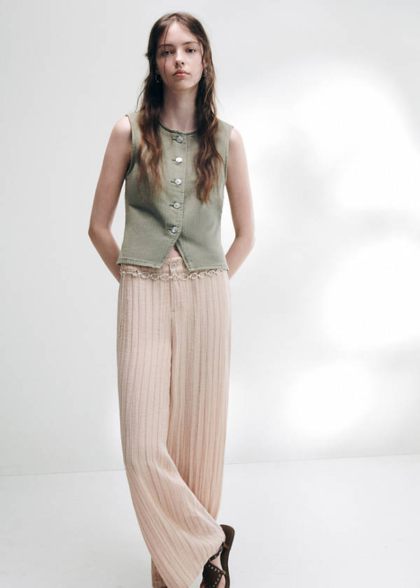 Low-rise textured striped trousers — Pastel Pink
