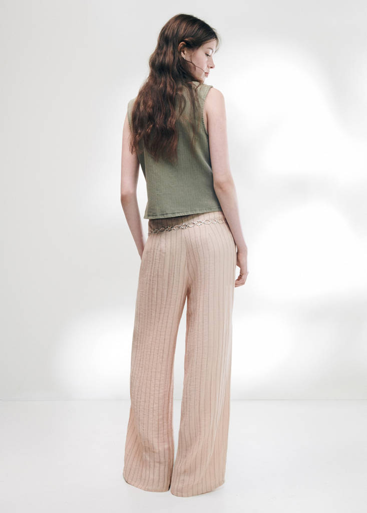 Low-rise textured striped trousers — Pastel Pink