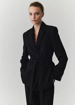 Double-breasted belted suit blazer — Black 1