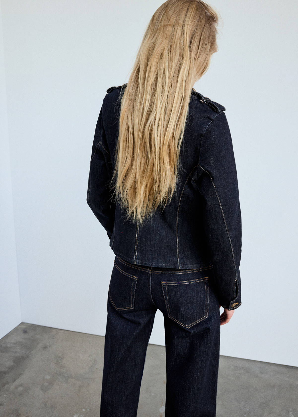 Denim jacket with decorative frog closures — Open Blue