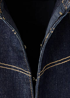 Denim jacket with decorative frog closures — Open Blue 6