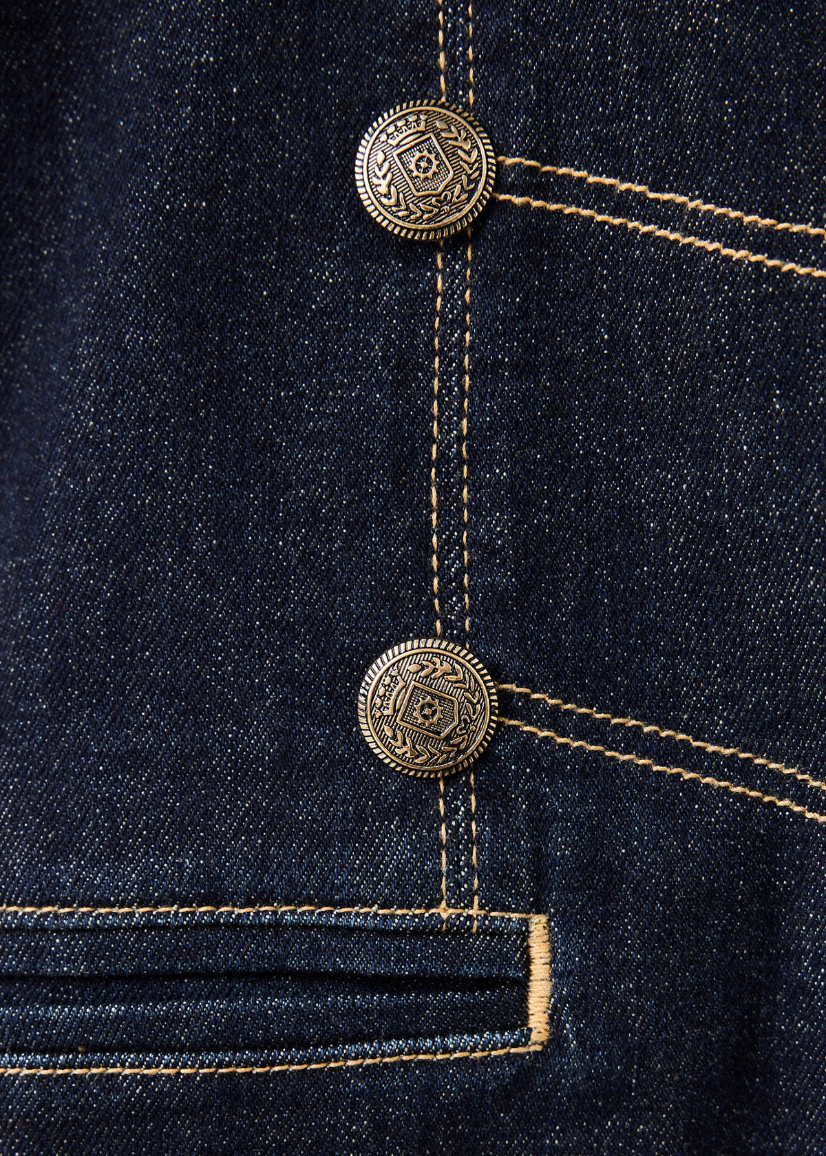 Denim jacket with decorative frog closures — Open Blue