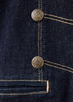 Denim jacket with decorative frog closures — Open Blue 7