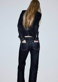 Denim jacket with decorative frog closures — Open Blue 10