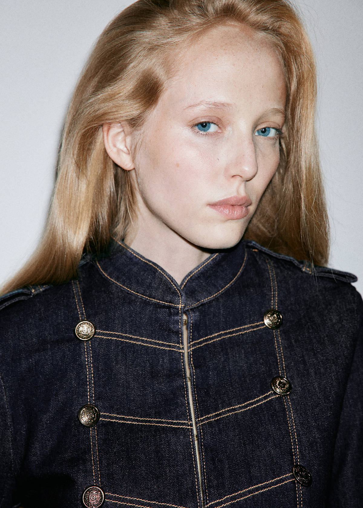 Denim jacket with decorative frog closures — Open Blue