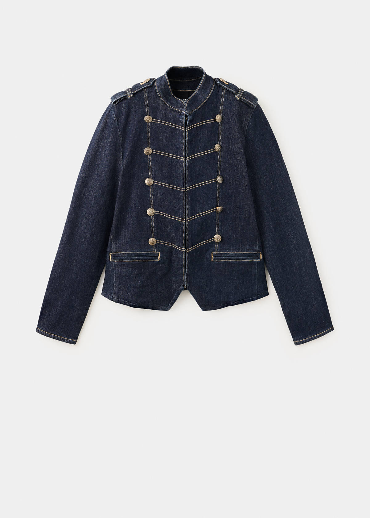 Denim jacket with decorative frog closures — Open Blue
