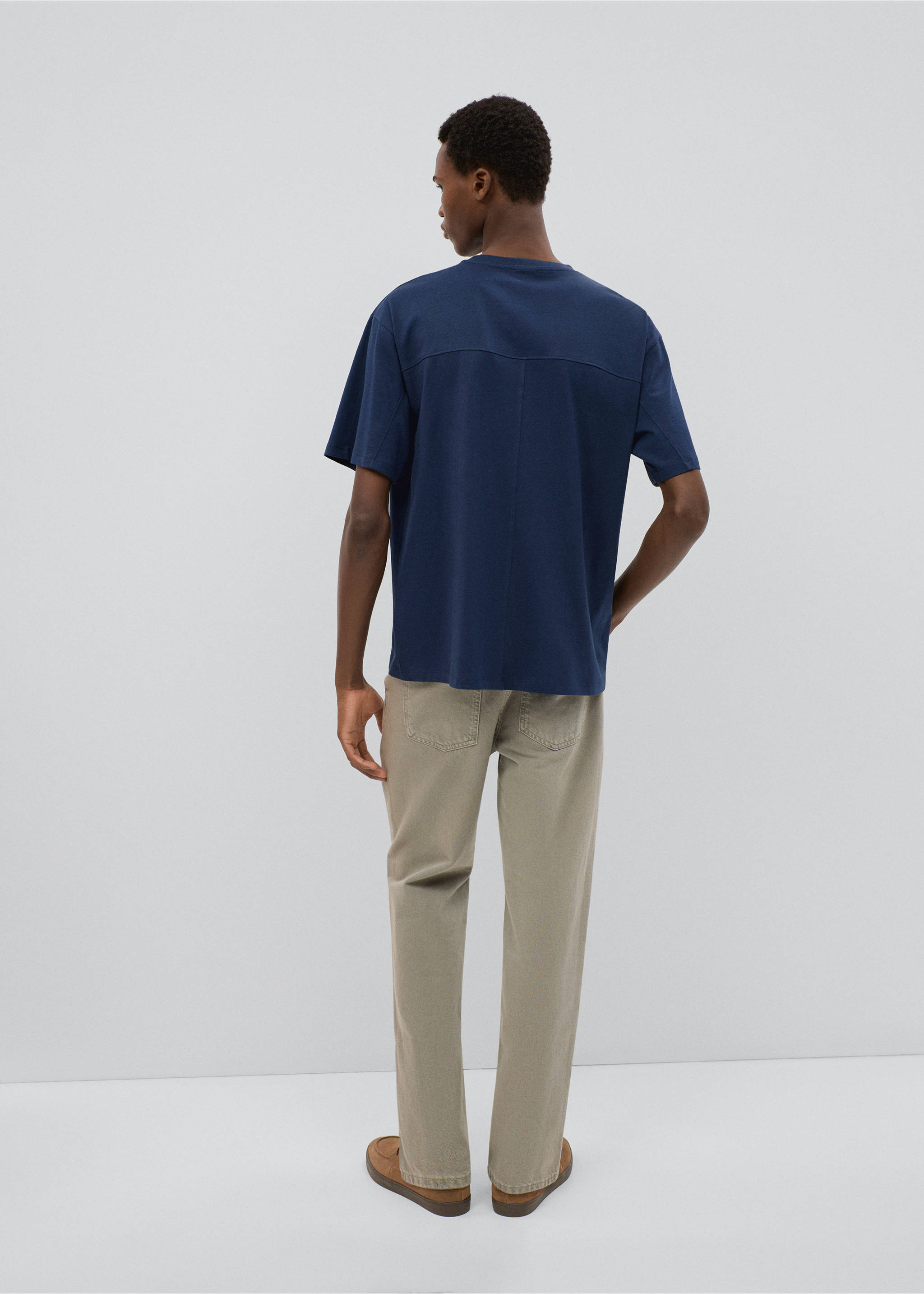 Cotton T-shirt with stitching details - Reverse of the article, Navy. Ref: 37074100-00.