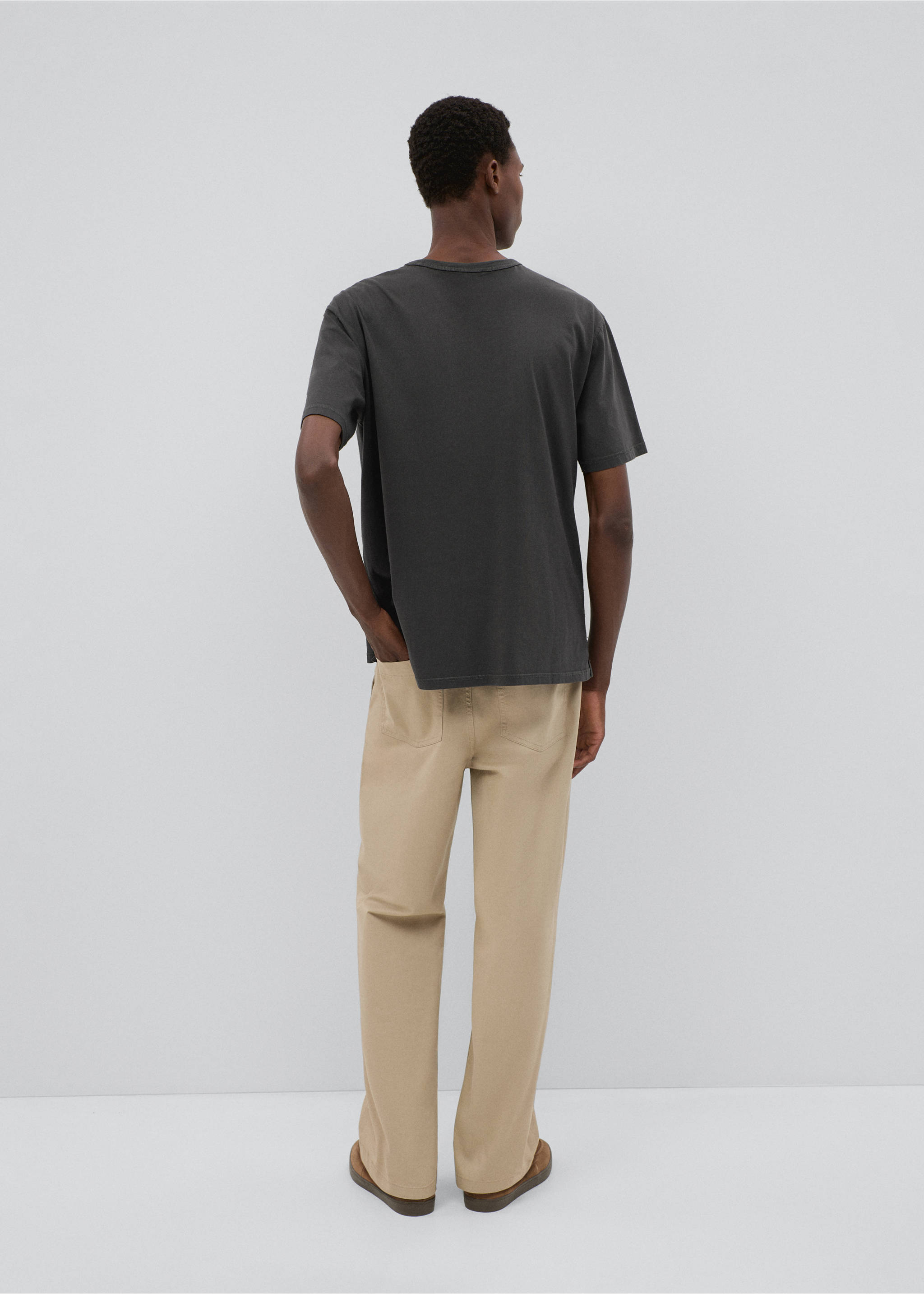 Short-sleeved cotton t-shirt - Reverse of the article, Charcoal. Ref: 37074101-00.