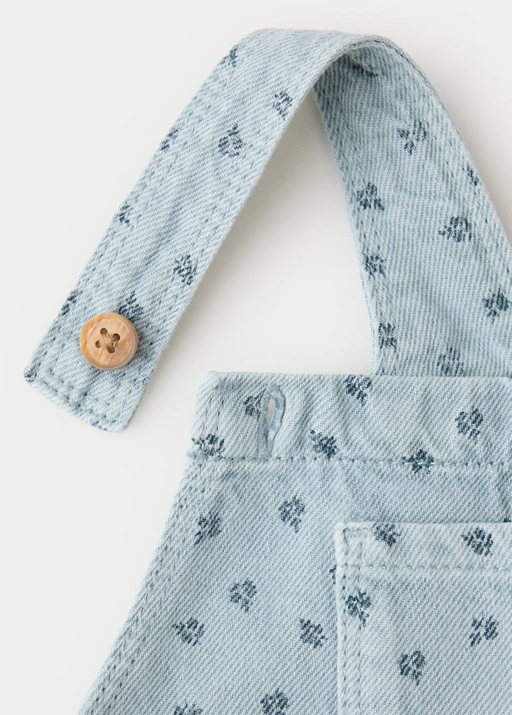 Floral print denim dungarees — Blue