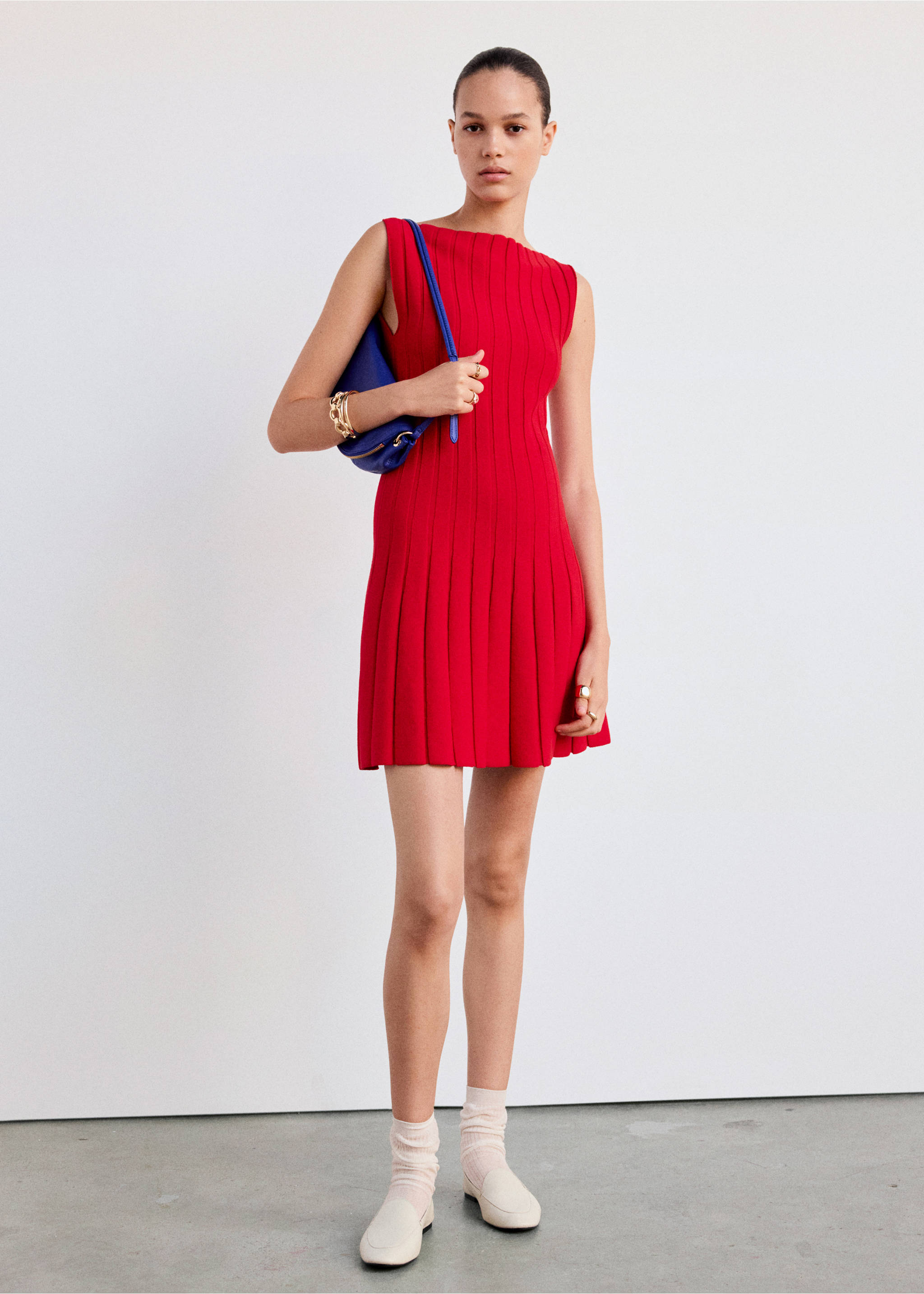 Vestido punto canalé - Plano general, Rojo. Ref: 37074106-00.