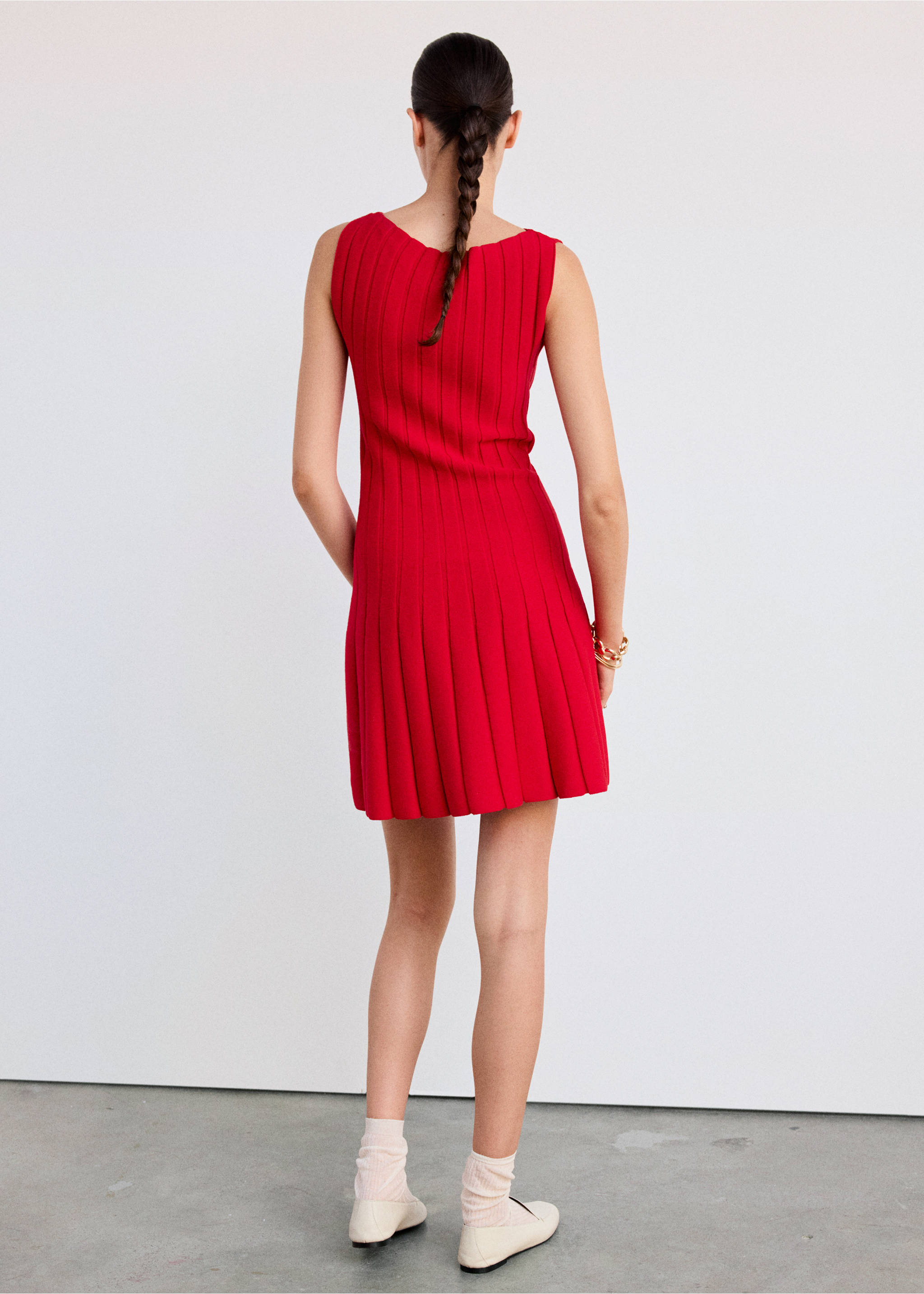 Vestido punto canalé - Reverso del artículo, Rojo. Ref: 37074106-00.