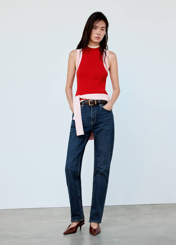 Ribbed top with contrasting trim — Red