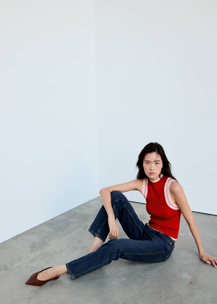 Ribbed top with contrasting trim — Red
