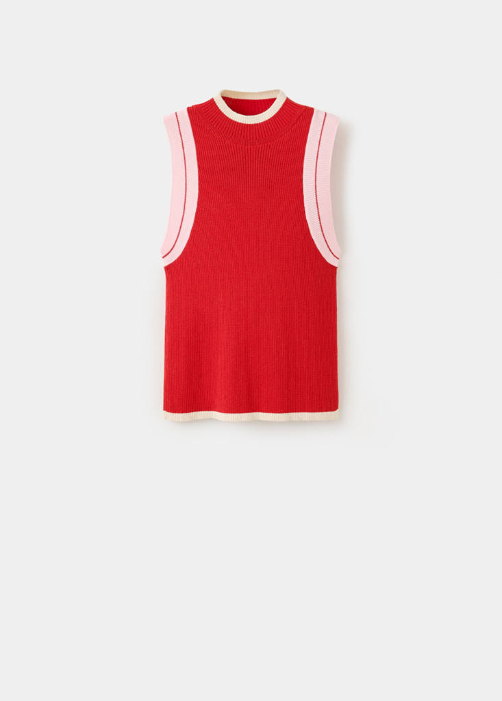 Ribbed top with contrasting trim — Red