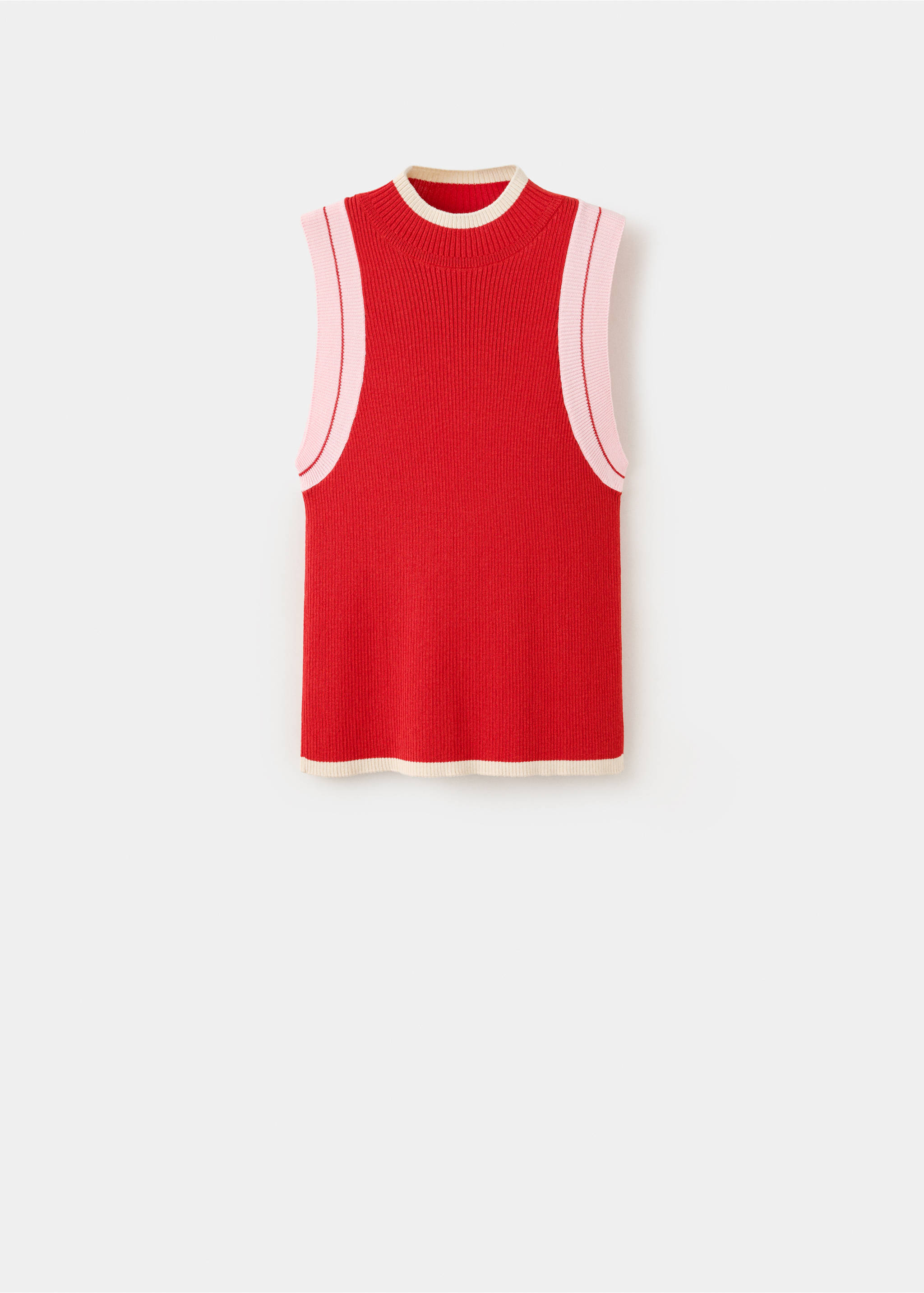 Ribbed top with contrasting trim - Article without model, Red. Ref: 37074107-00.