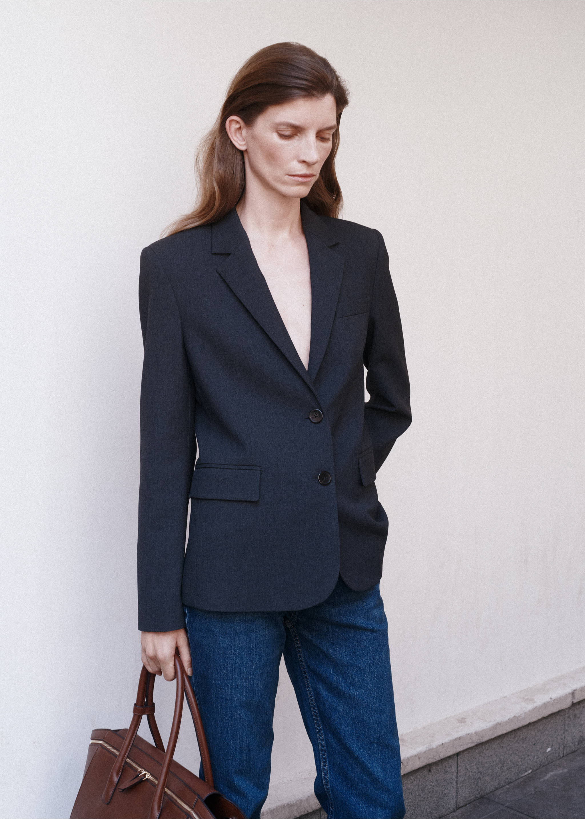 Straight-fit suit blazer - Details of the article 1, Grey. Ref: 37074111-00.