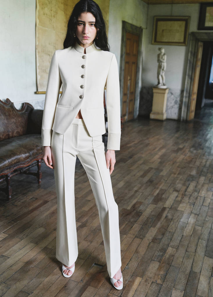 Mango Pantalon Flare Coutures In Blanc Cassé