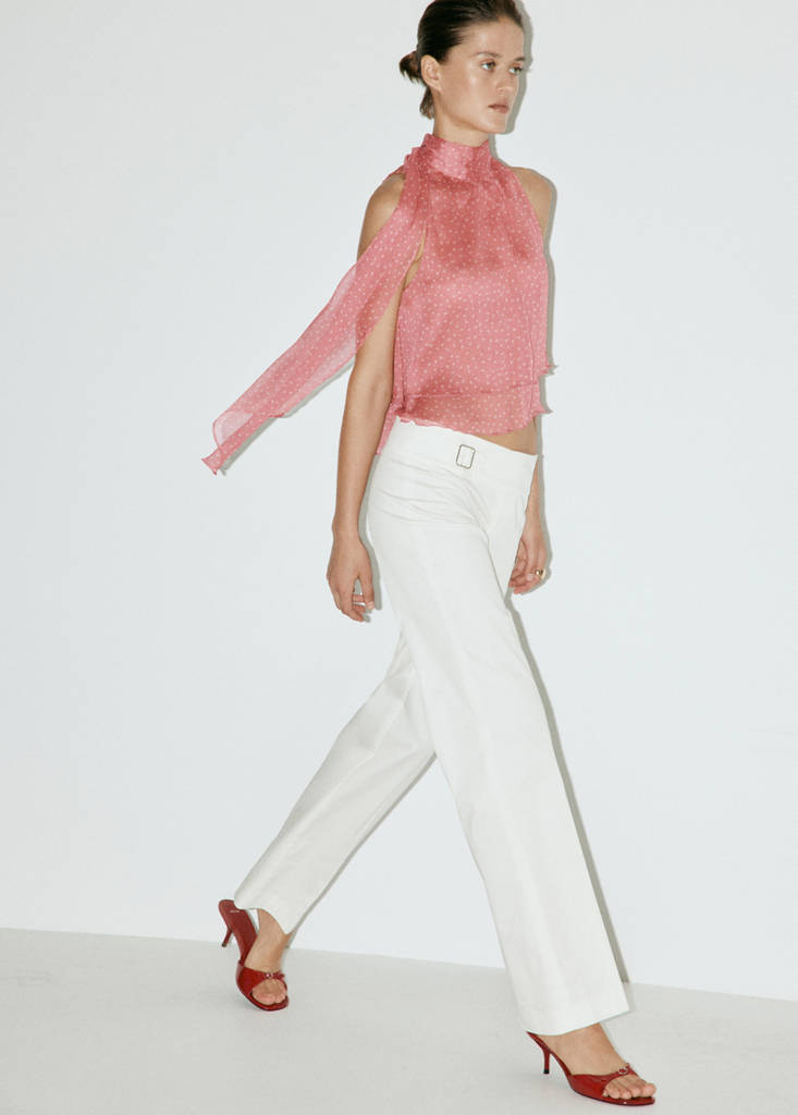 Polka dot blouse with scarf — Pale Pink