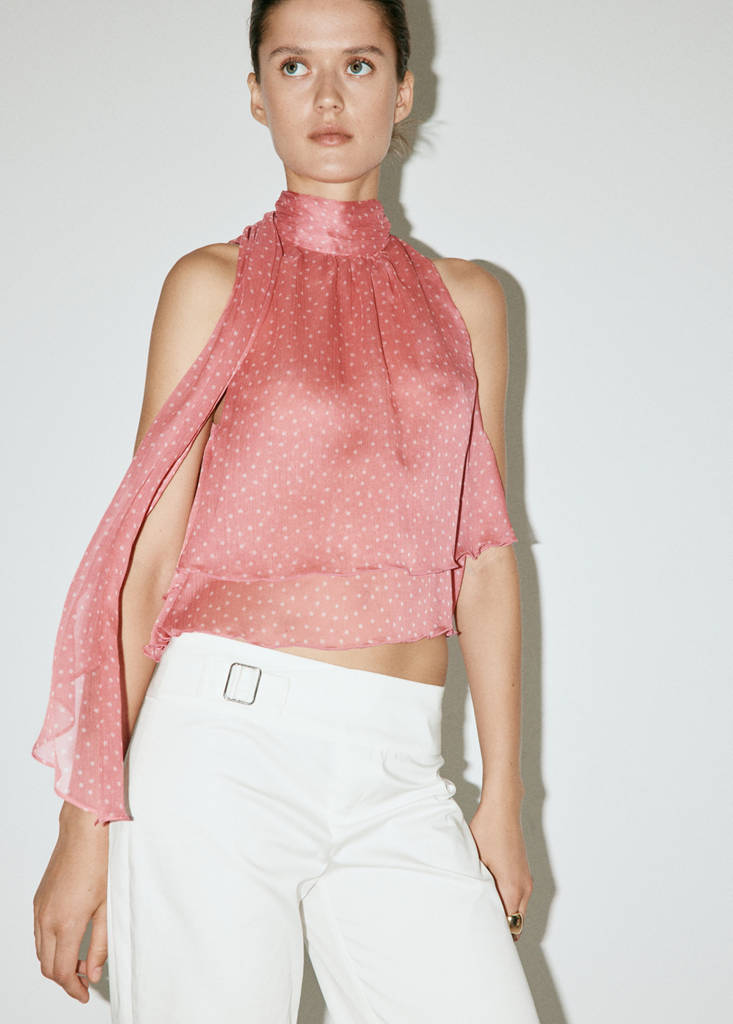 Polka dot blouse with scarf — Pale Pink