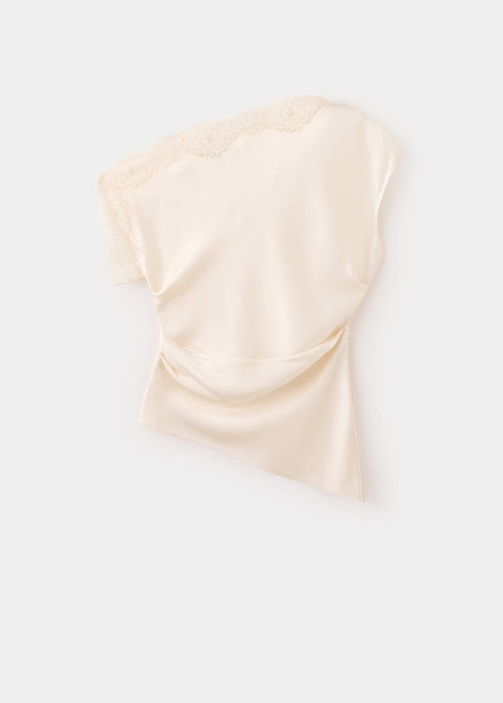 Asymmetrical satin top with lace detail - thumbnail 4