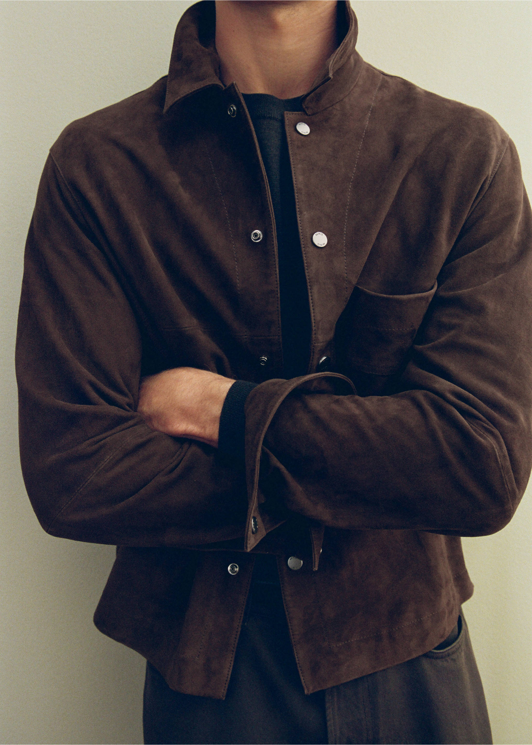 Leather jacket with pocket - Details of the article 5, Brown. Ref: 37074400-00.