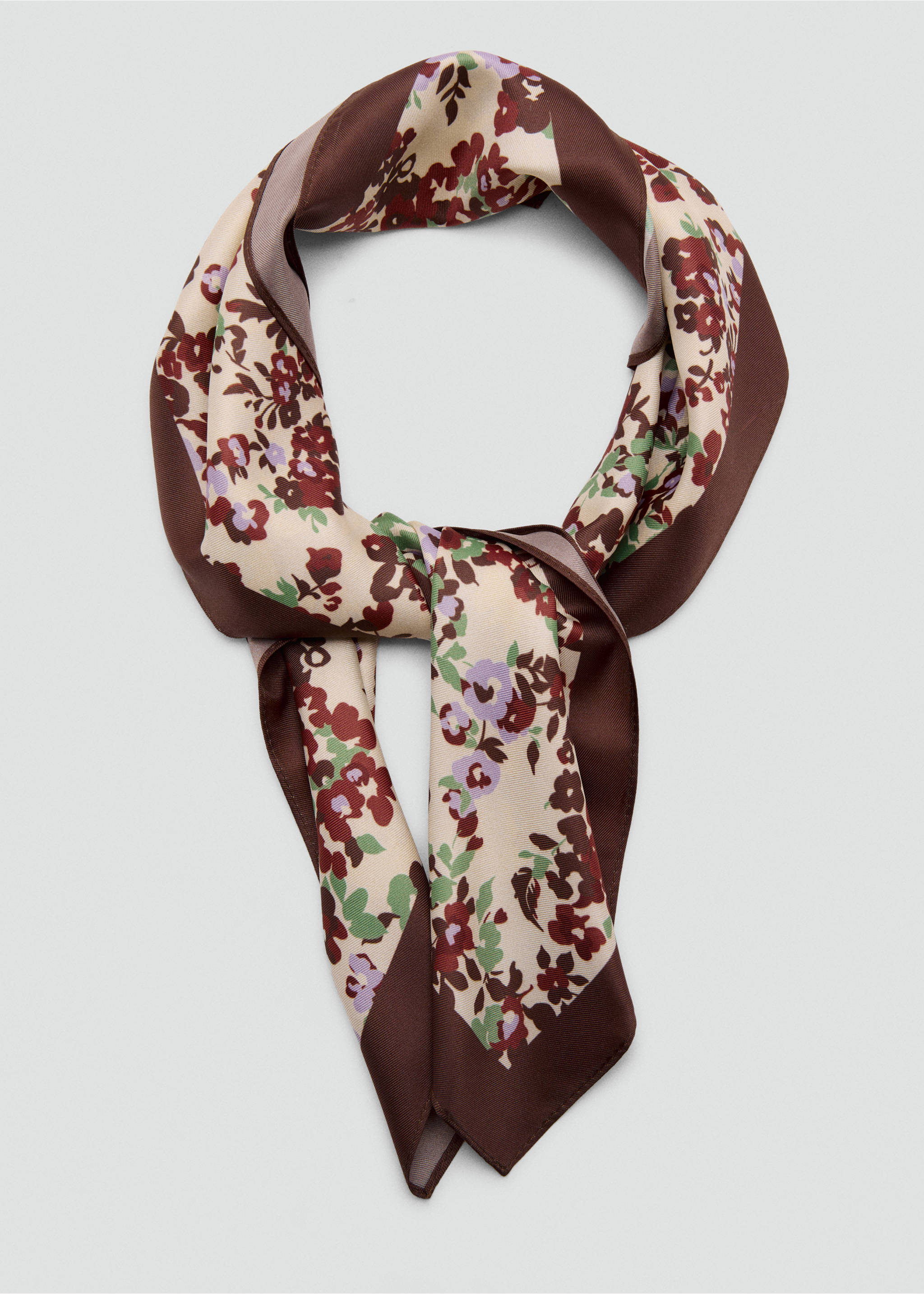 Floral print scarf - Details of the article 1, Brown. Ref: 37074409-00.