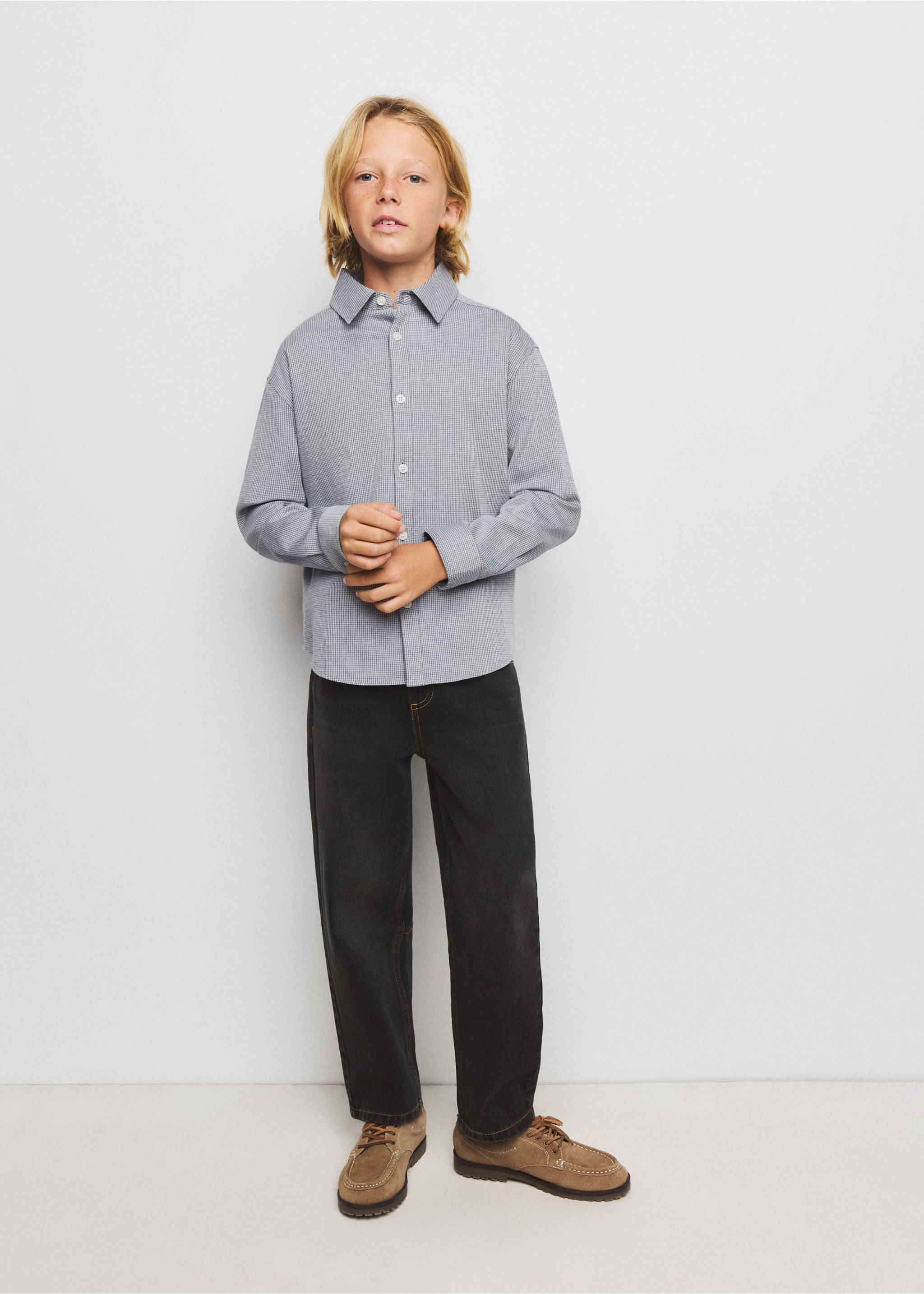 Camisa algodón cuadros - Plano general, Gris. Ref: 37074412-00.