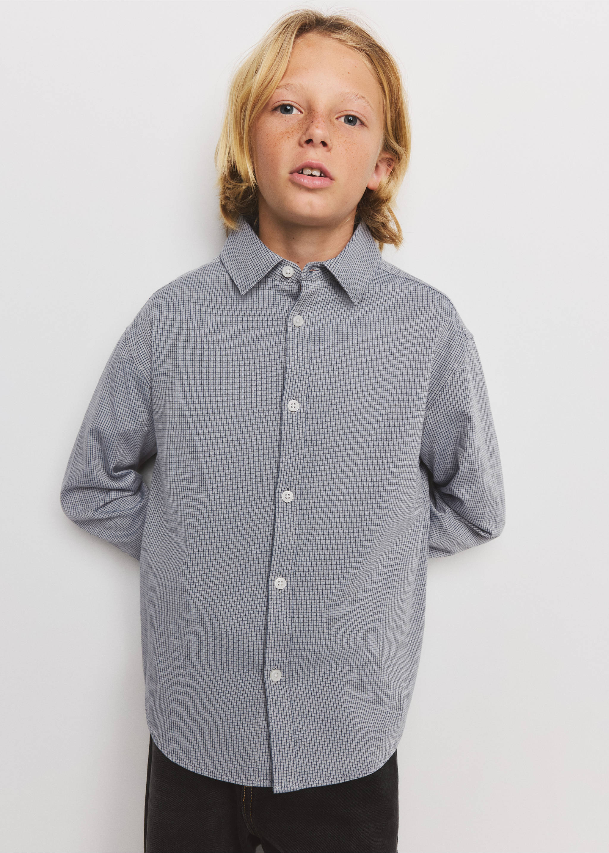 Camisa algodón cuadros - Plano medio, Gris. Ref: 37074412-00.