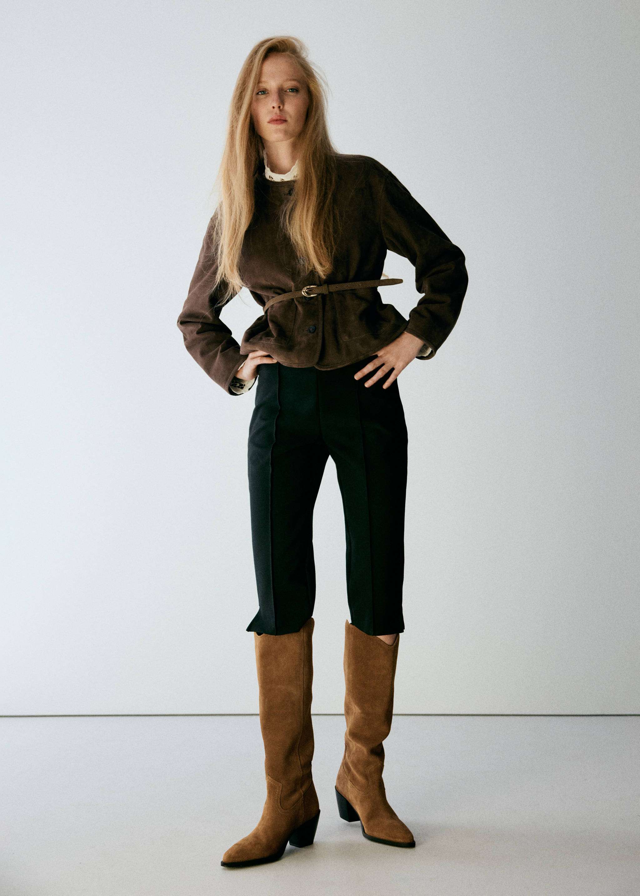 Suede boot with block heel - General plane