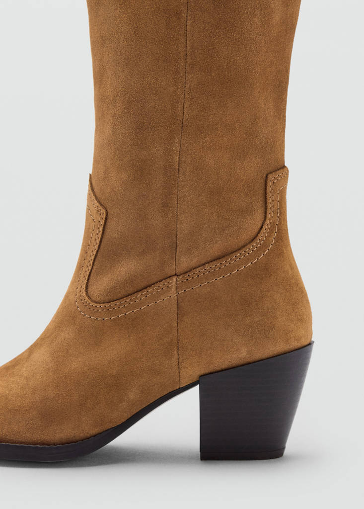 Suede boot with block heel — Tobacco Brown