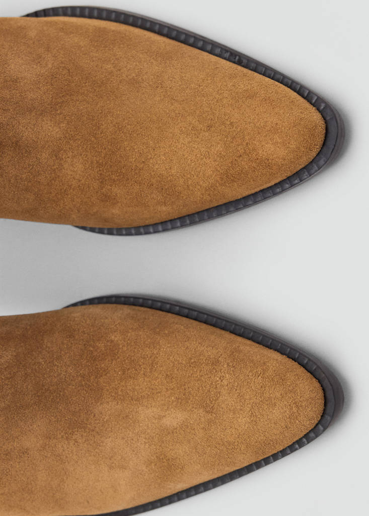 Suede boot with block heel — Tobacco Brown
