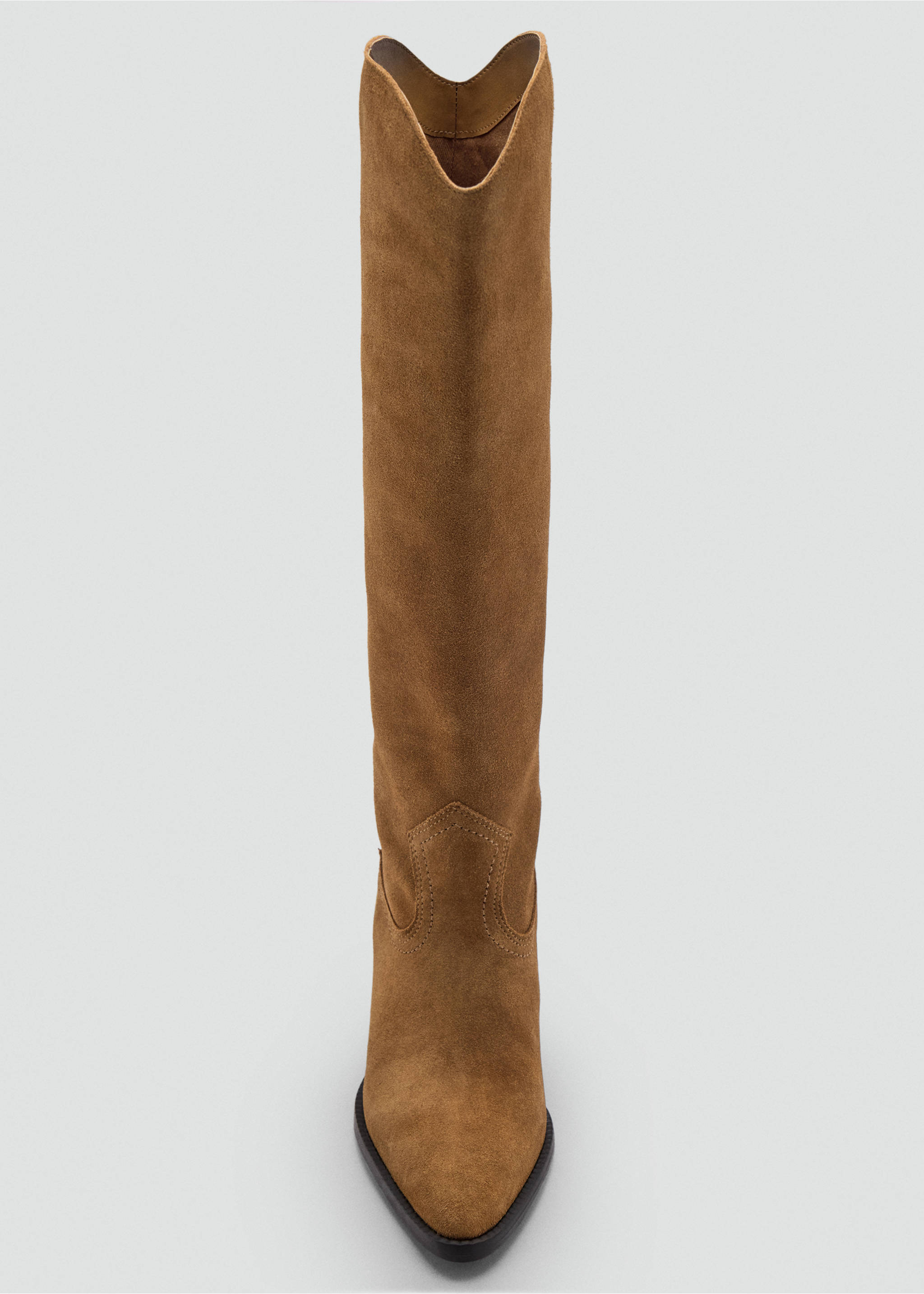 Suede boot with block heel - Details of the article 3, Tobacco Brown. Ref: 37074413-00.