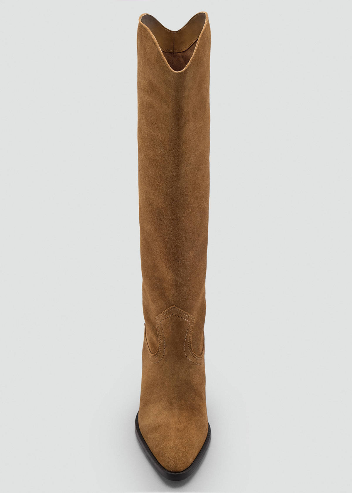 Suede boot with block heel — Tobacco Brown