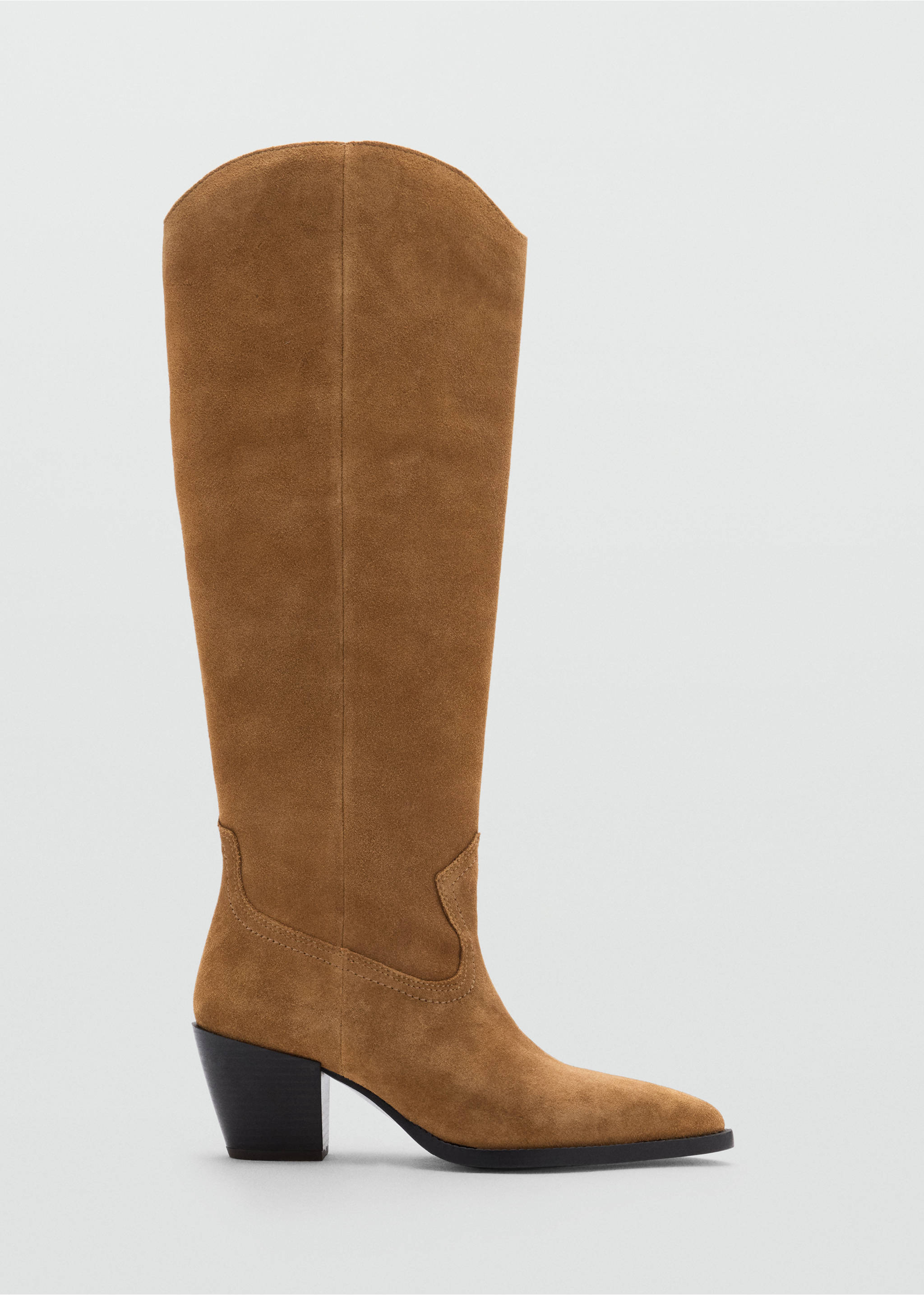 Suede boot with block heel - Article without model, Tobacco Brown. Ref: 37074413-00.