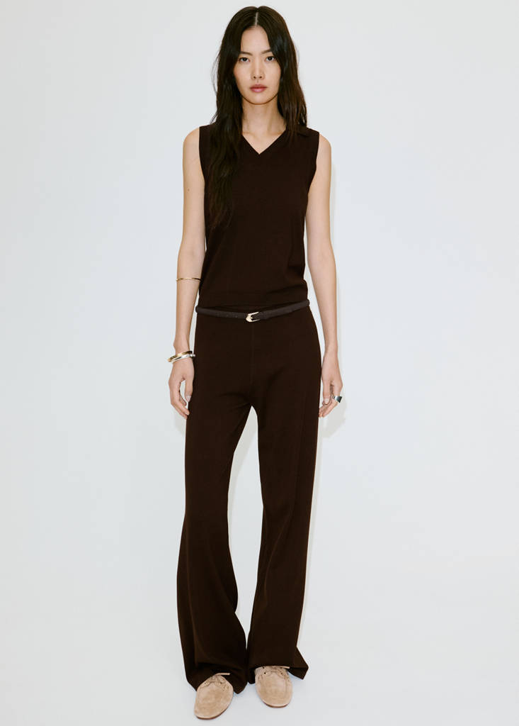 Fine-knit wide leg trousers — Chocolate