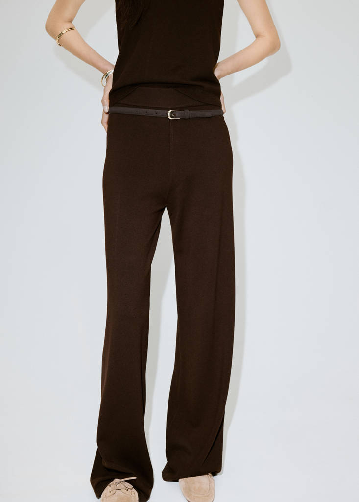 Fine-knit wide leg trousers — Chocolate