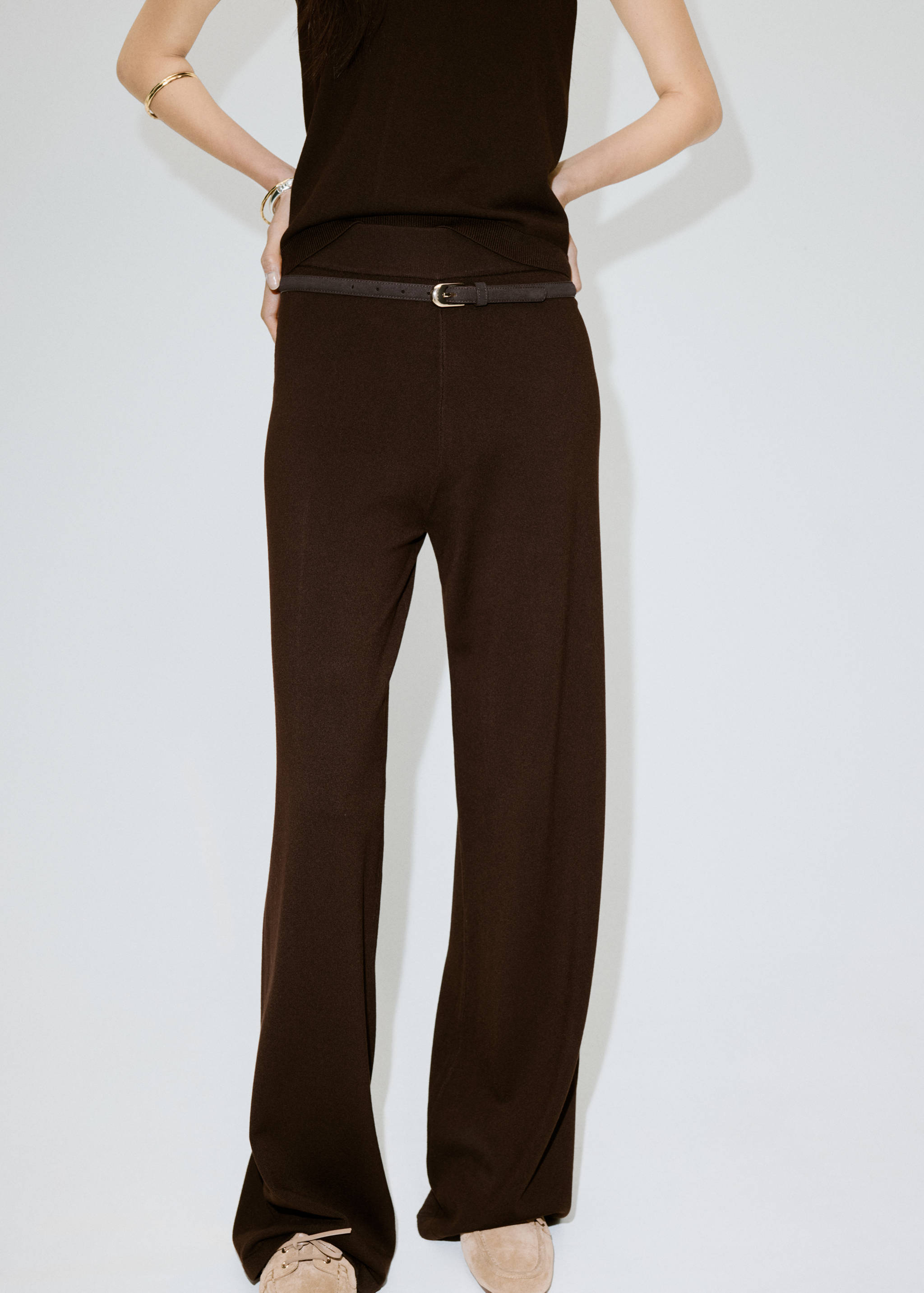 Wide-leg broek van een fijngebreide stof - Middenvlak