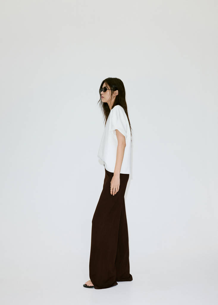 Fine-knit wide leg trousers — Chocolate