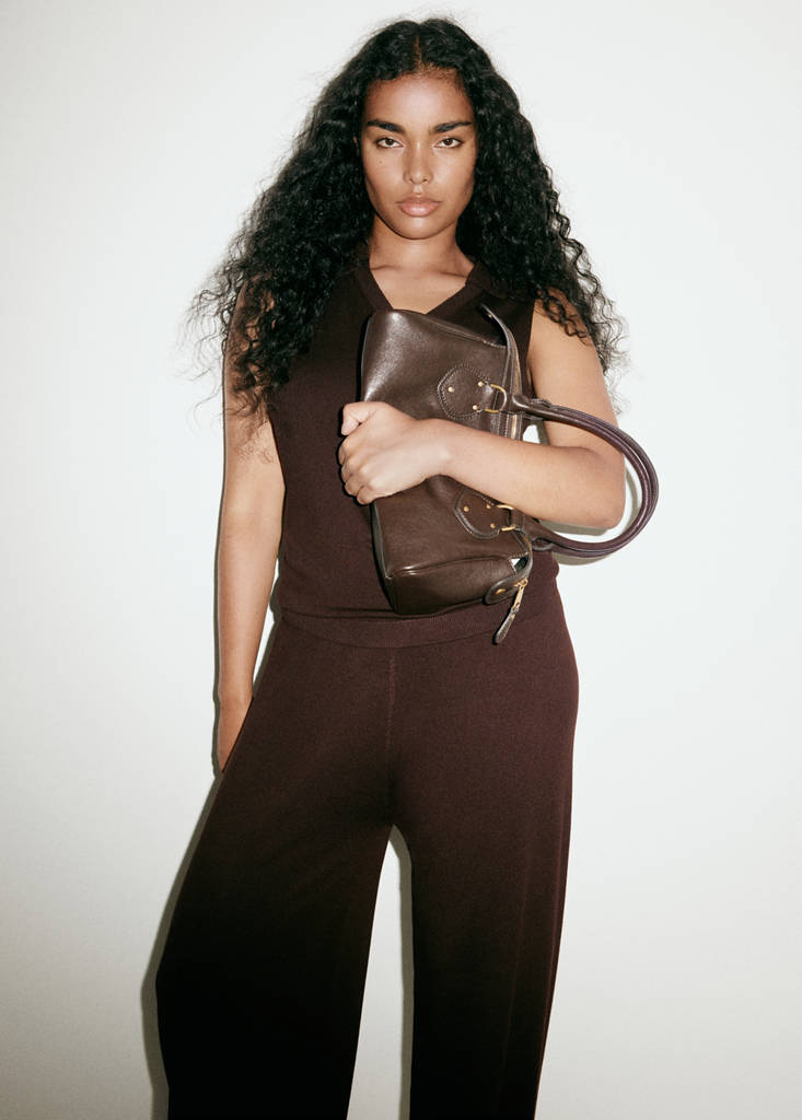 Fine-knit wide leg trousers — Chocolate