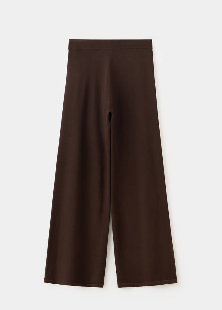 Fine-knit wide leg trousers — Chocolate