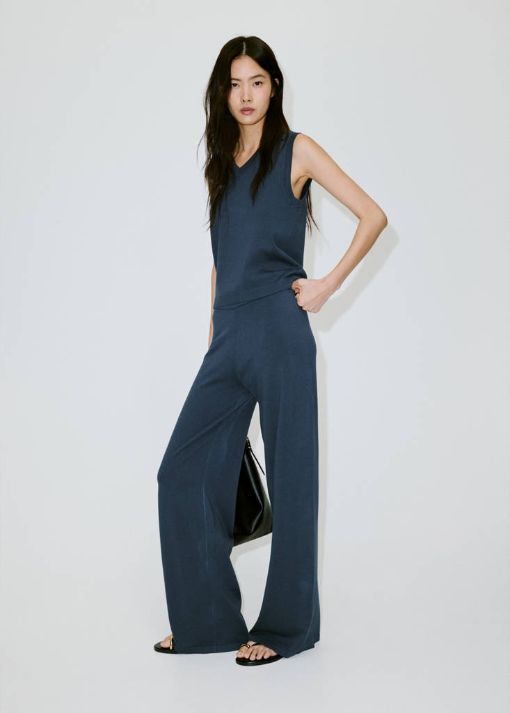 Fine-knit wide leg trousers — Medium Grey