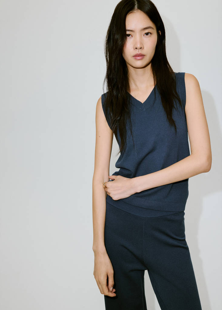 Fine-knit wide leg trousers — Medium Grey