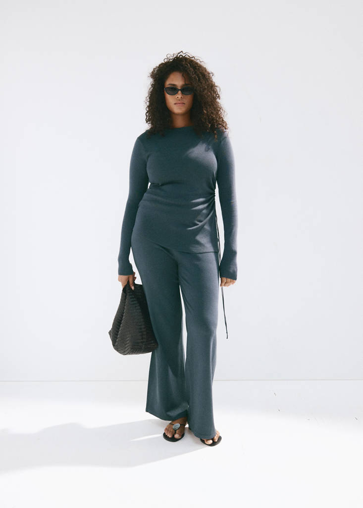 Fine-knit wide leg trousers — Medium Grey